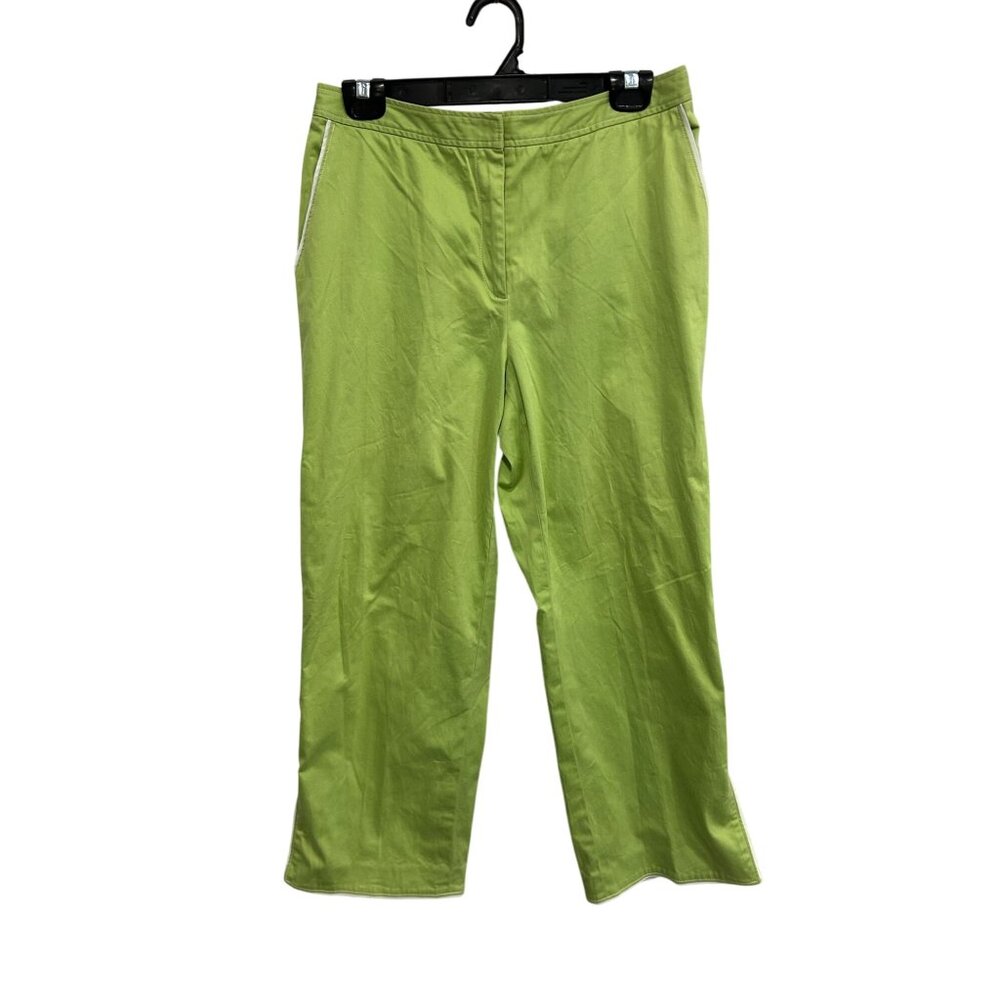 Island Republic Flat Front Capri Pants Green White Sz 8 Cropped Cotton Blend
